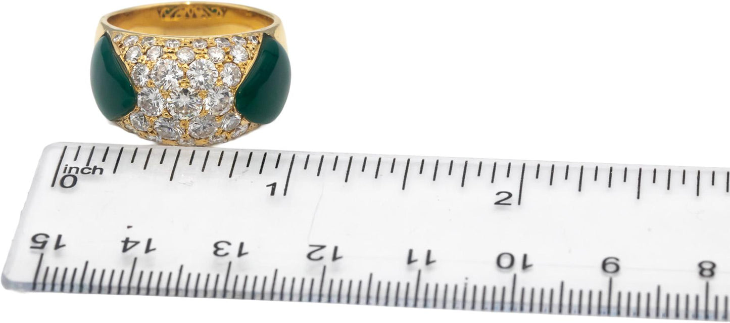 18k Yellow Gold VS Round Diamond Green Chalcedony Cocktail Ring 2.0CT Size 8.25
