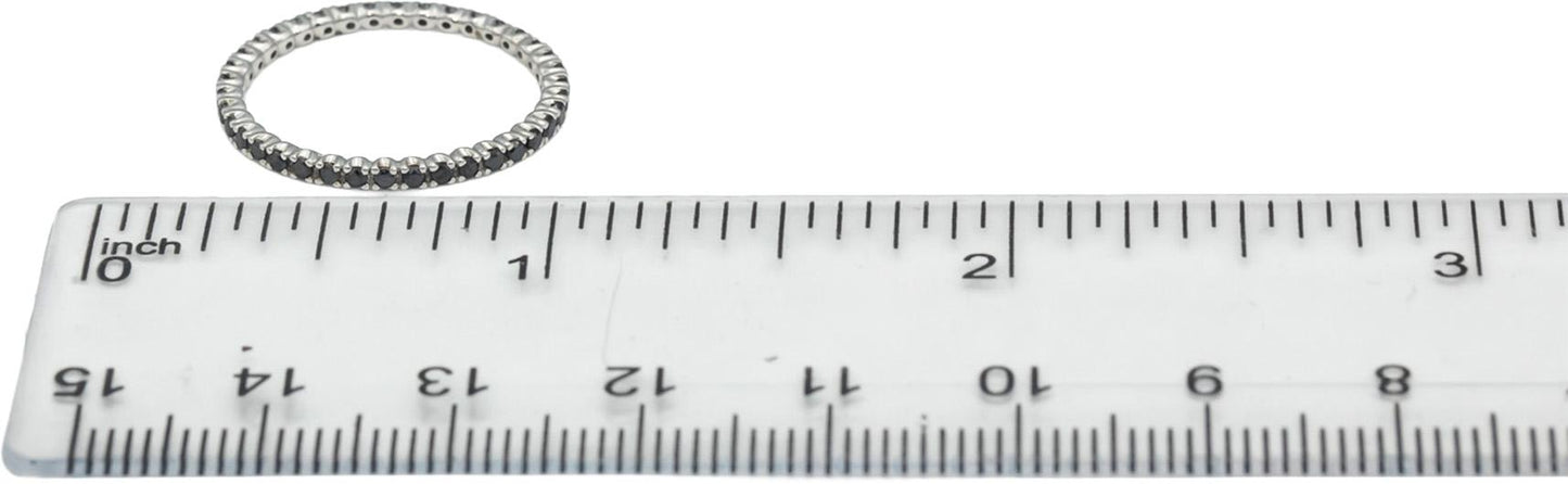 14k White Gold Round Black Diamond Eternity Band Ring 0.38CT Size 6.75