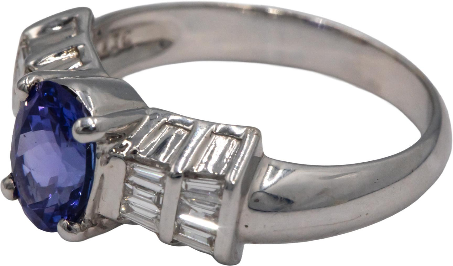 KALATI 18k White Gold VS 1.67CT Diamond and Tanzanite Cocktail Ring Size 7