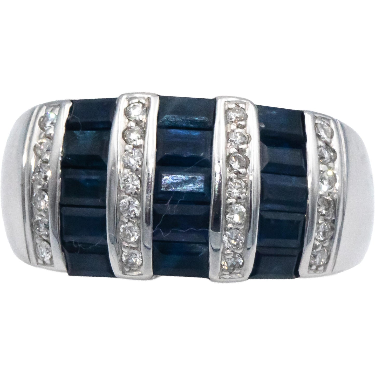 KALATI Designer 14k White Gold Diamond and Sapphire Band Ring 1.25CT Size 7