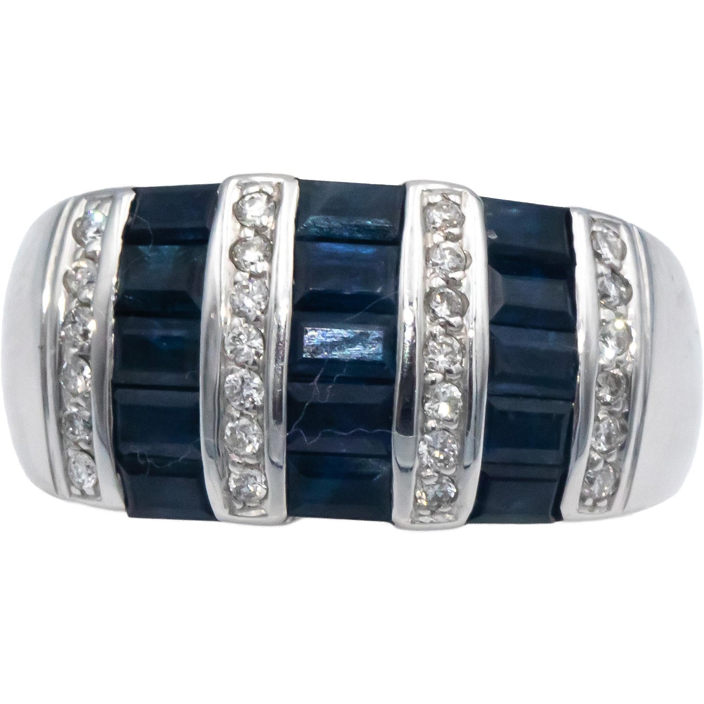 KALATI Designer 14k White Gold 1.25CT Diamond and Sapphire Band Ring Size 7