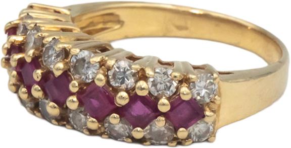 14k Yellow Gold 1.75CT Diamond and Ruby Band Ring Size 6.5