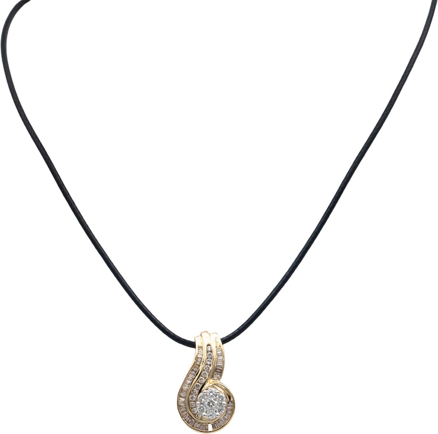 14k Yellow Gold 0.75CT Diamond Cluster Swirl Pendant
