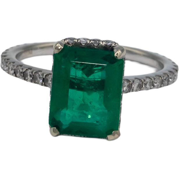 GIA Certified 18k White Gold Diamond and Zambia Emerald Ring 2.93CT Size 5.25