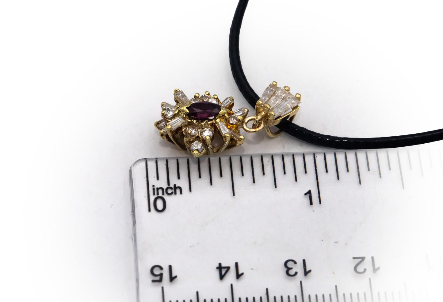 14k Yellow Gold 1.0CT Diamond and Ruby Cluster Pendant Necklace