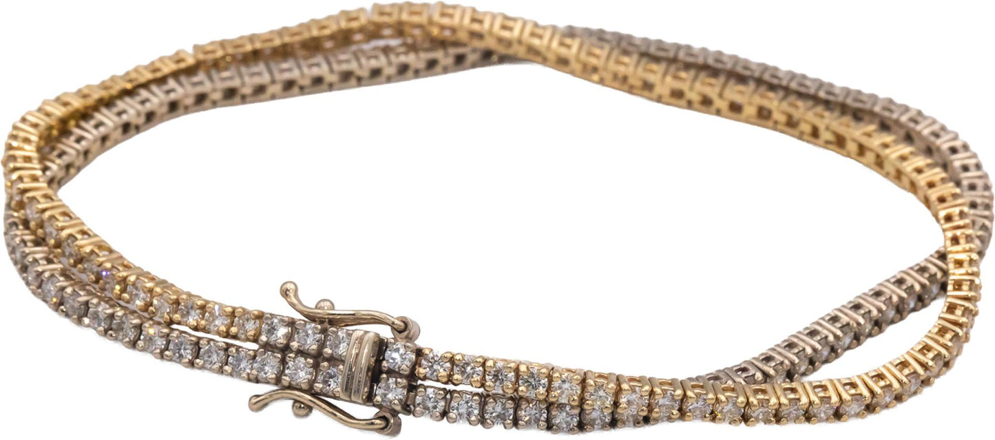 14k White and Yellow Gold Diamond Double Row Tennis Bracelet 4.64CT