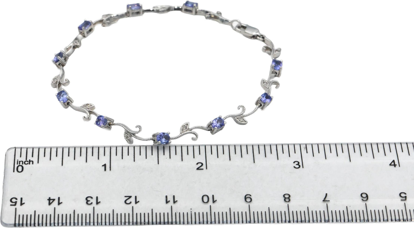 14k White Gold Jewelry 1.56CT Diamond and Tanzanite Floral Link Bracelet