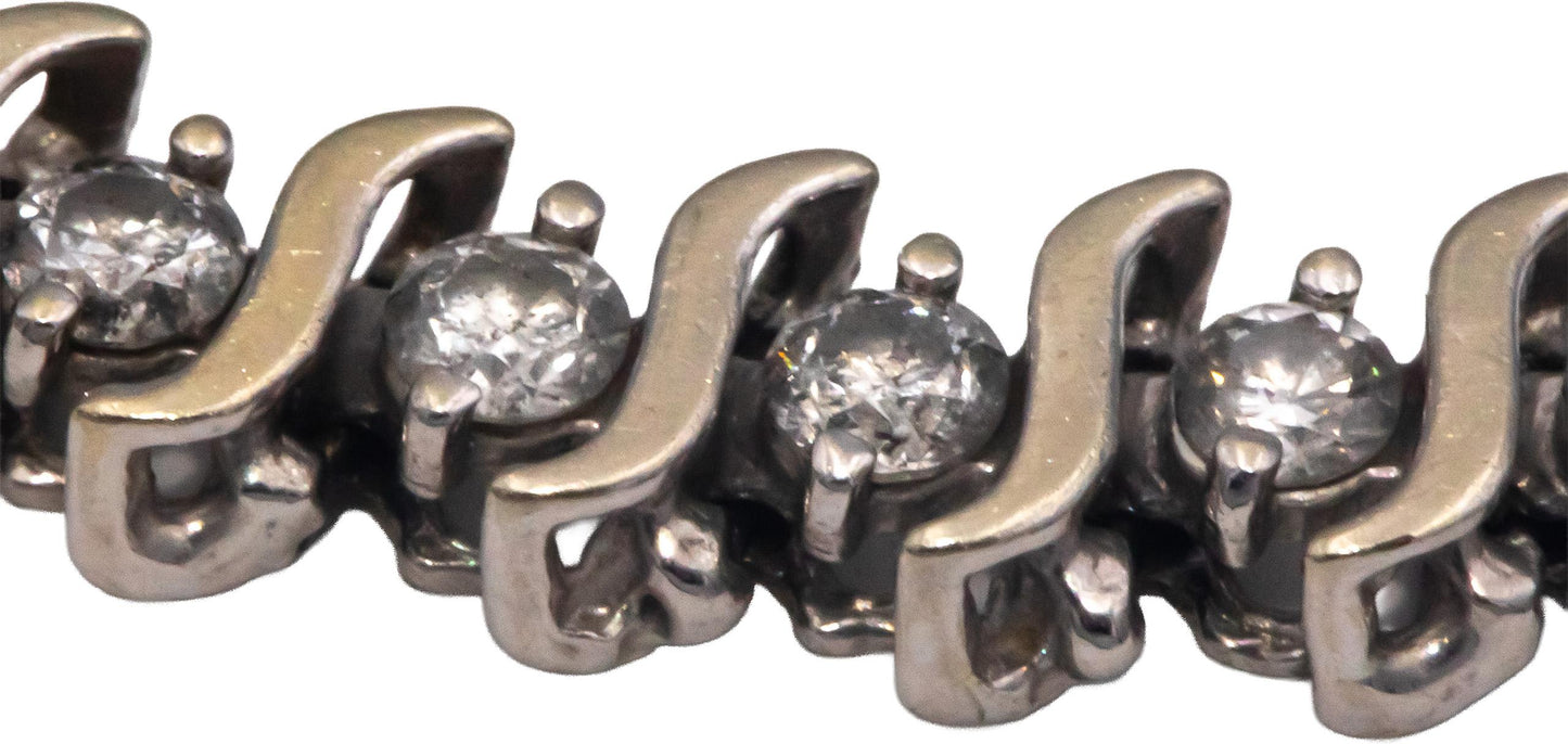 14k White Gold 1.50CT Round Cut Diamond "S" Link Bracelet