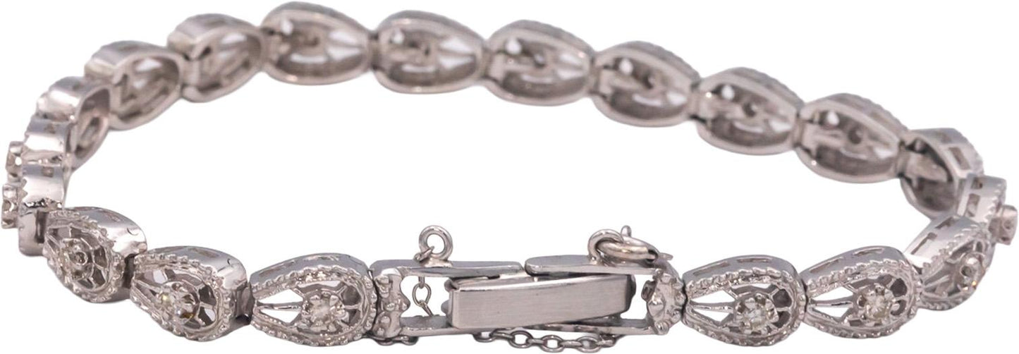 14k White Gold 0.40CT Round Cut Diamond Fancy Link Bracelet