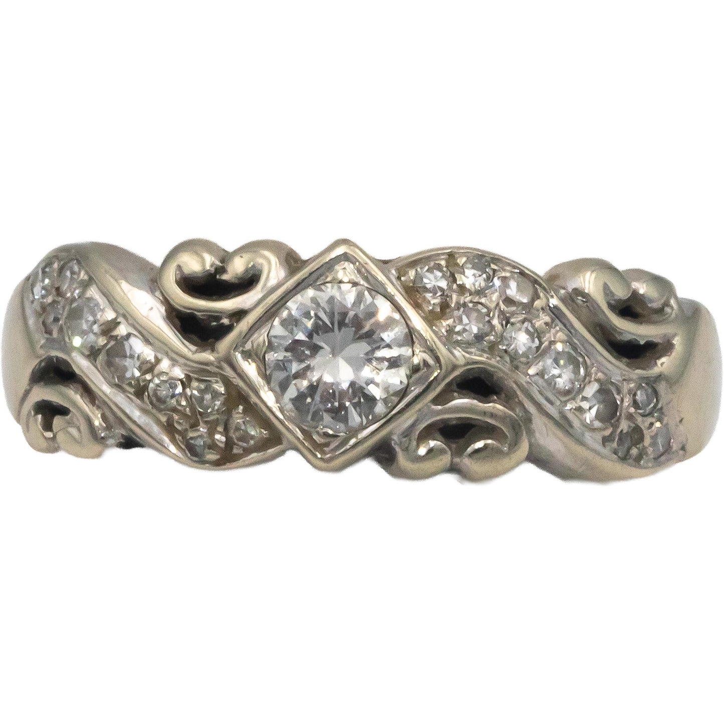 Vintage Antique 14k White Gold 0.50CT Diamond Ring w/ 0.30CT Center Size 8.25