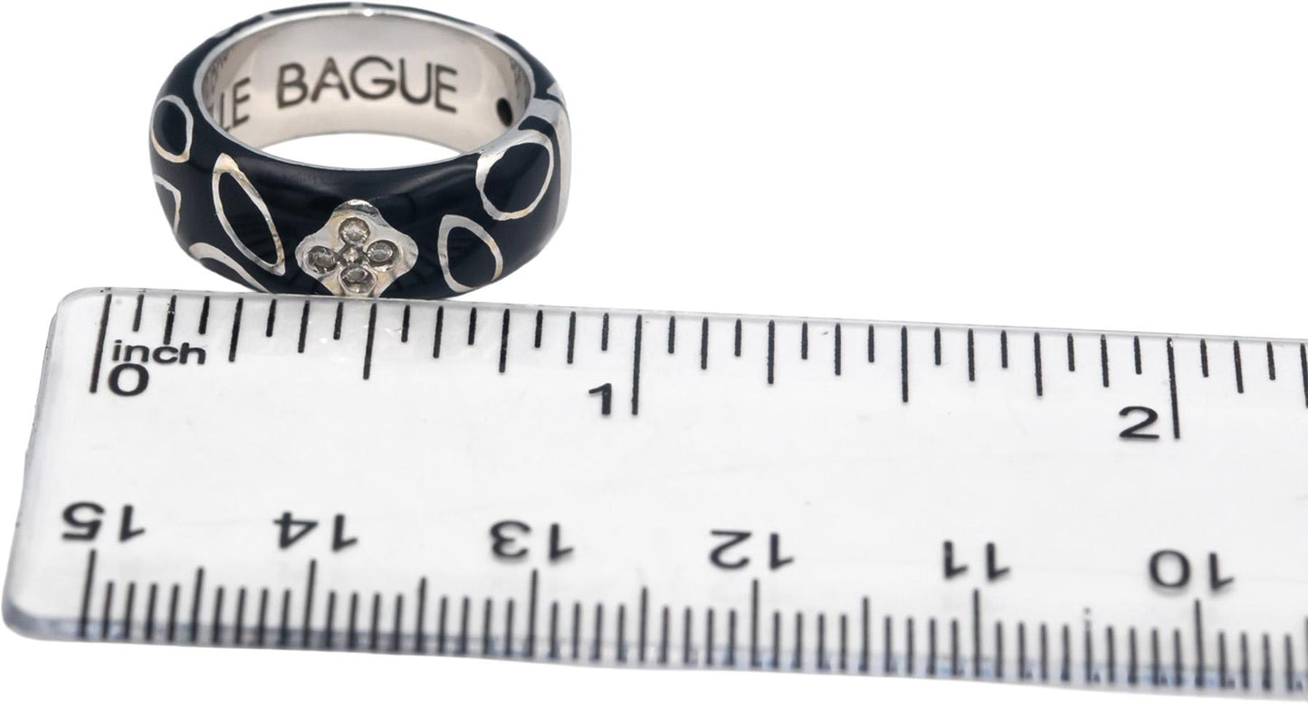 LA NOUVELLE BAGUE 18k White Gold Diamond & Enamel Band Ring 0.10CT Size 4.75