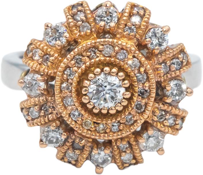 14k White and Rose Gold 1.0CT Round Cut Diamond Cocktail Ring Size 7