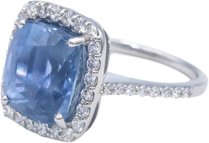 Diamond and Blue Sapphire 18k White Gold Engagement Halo Ring 10.59CT Size 7