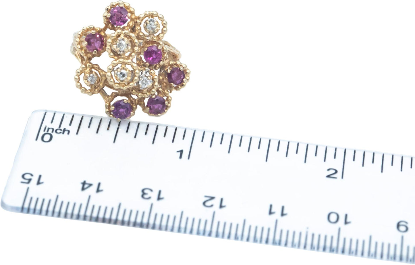 14k Yellow Gold 0.75CT Round Cut Diamond and Ruby Ring Size 6