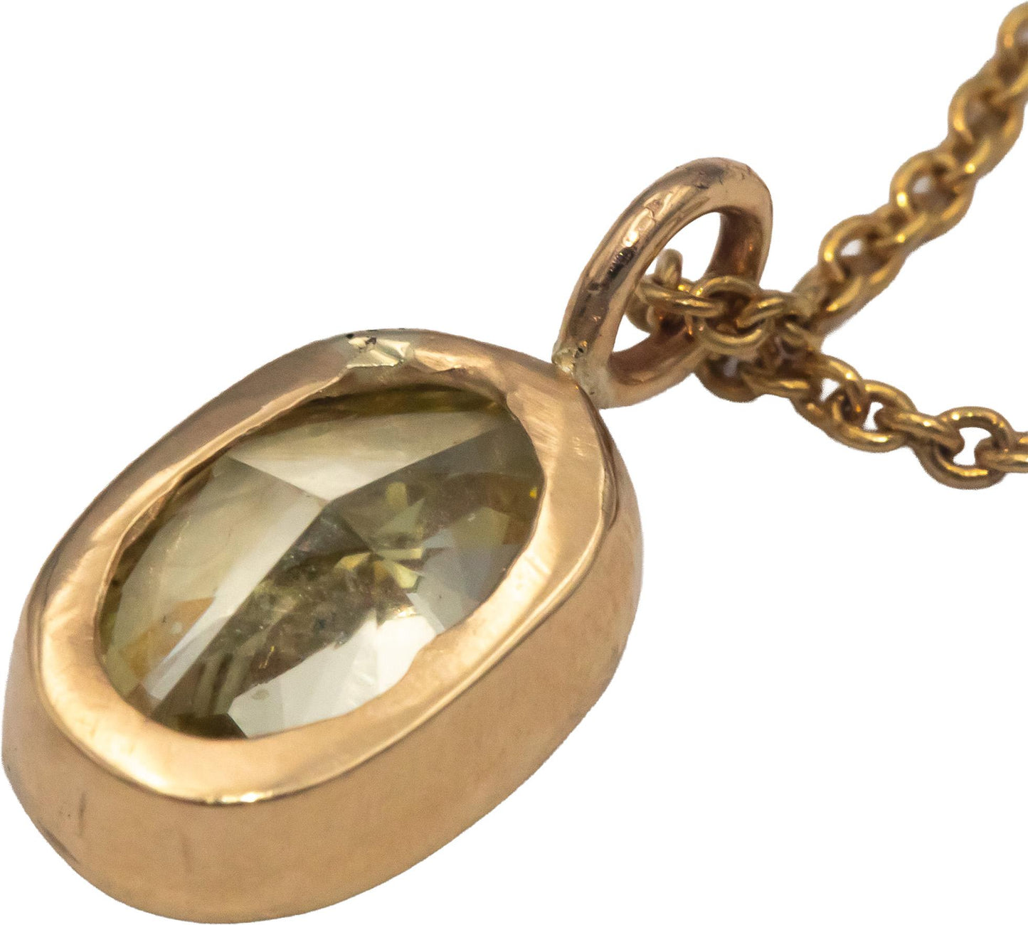 GIA 14k Gold VVS1/Fancy Yellow Bezel Set Oval Diamond Pendant Necklace 2.0CT