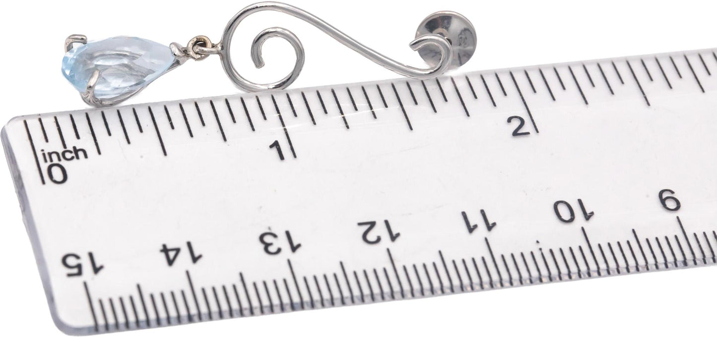 Blue Topaz 18k White Gold Jewelry Pear Cut Surreal Drop Dangle Earrings