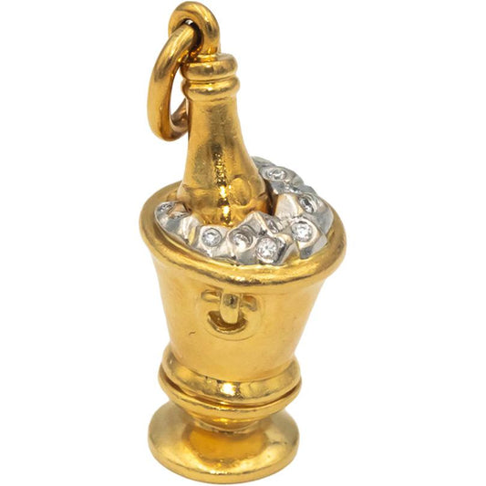TIFFANY & CO. Diamond 18k Yellow Gold Champagne Bucket Charm w/ Pouch 0.07CT