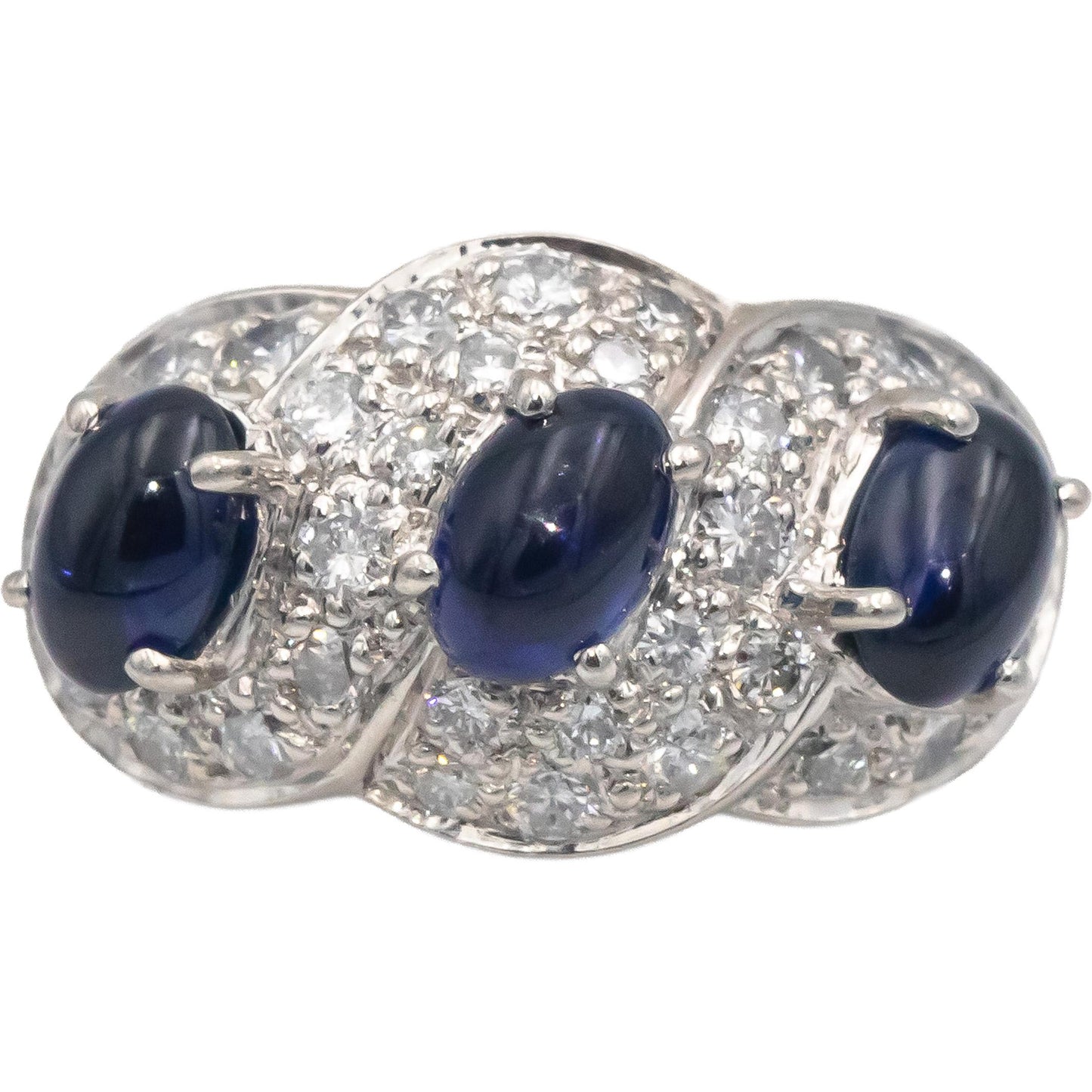 Platinum Diamond & Blue Sapphire Pave Cluster Cocktail Ring 3.14CT Size 7