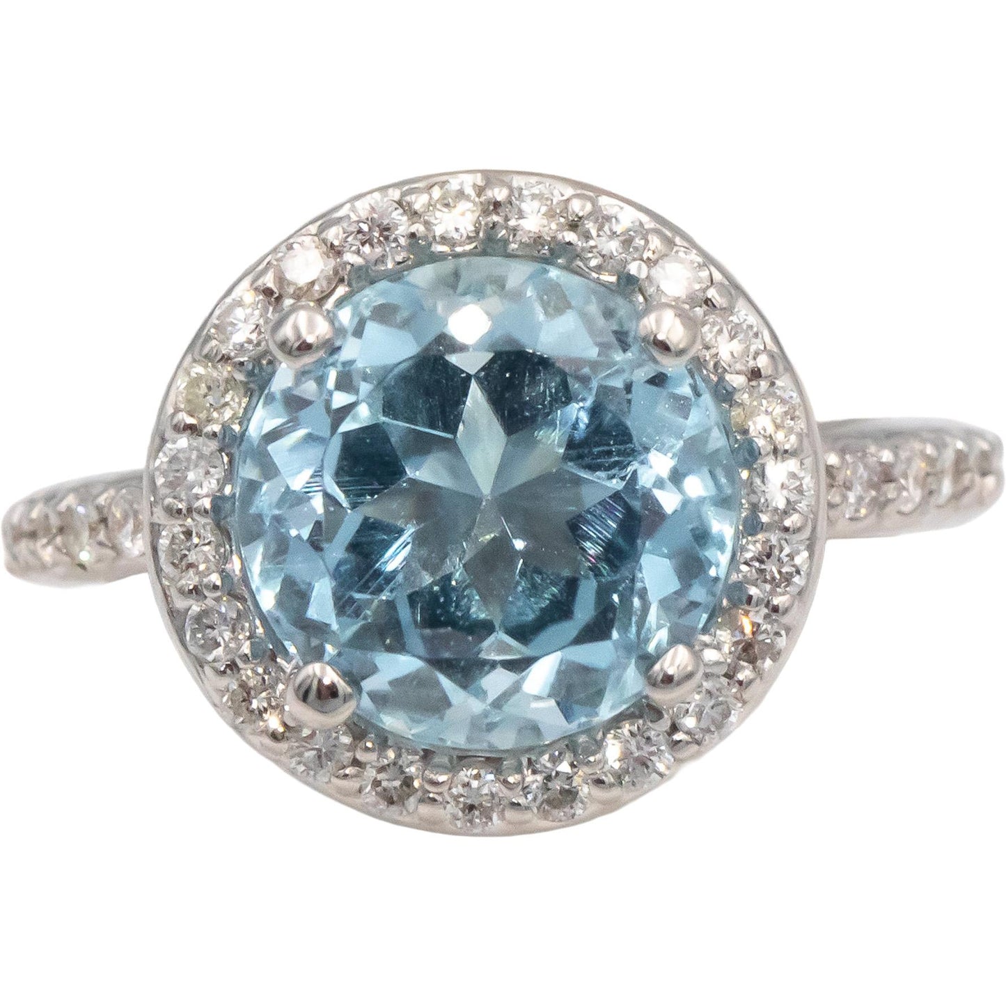 Aquamarine & Diamond 14k White Gold Halo Cocktail Ring 4.65CT Size 6.5