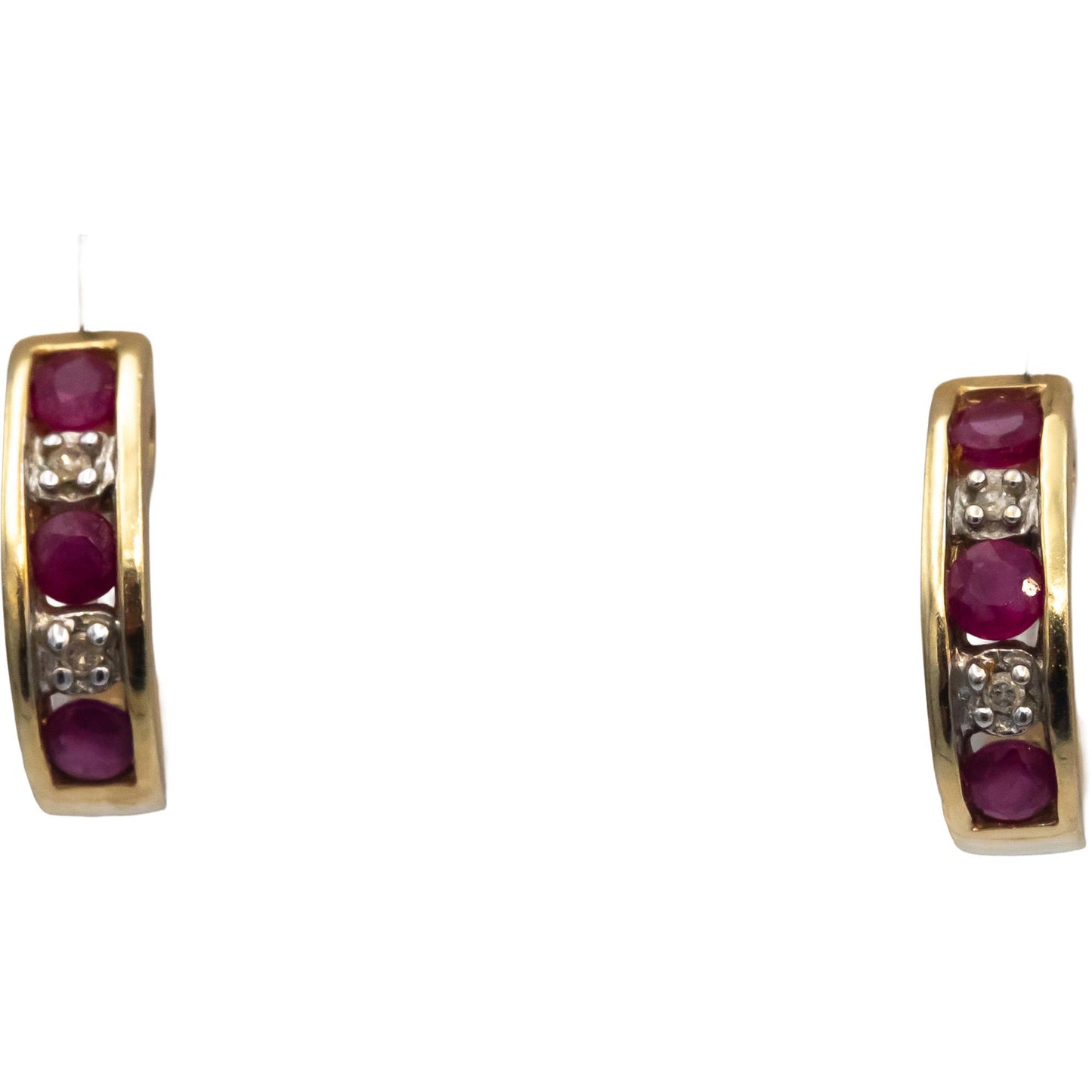 Diamond & Ruby 10k Yellow Gold Curved Stud Earrings 0.34CT