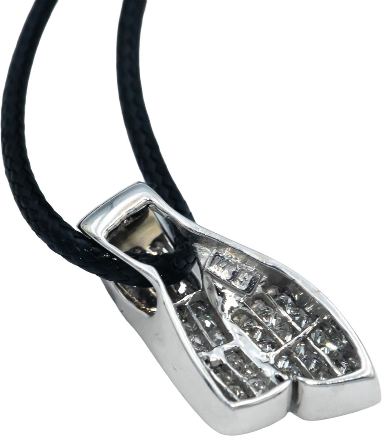 14k White Gold Diamond Princess Cut Invisible Set Slide Pendant Necklace 1.0CT