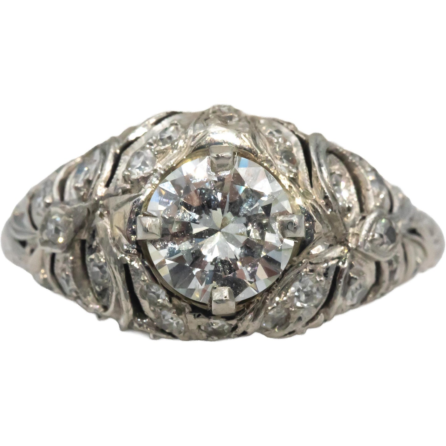 Antique Vintage Platinum Filigree Engagement Ring 1.36CT w/ 0.86CT Center Sz 6.5