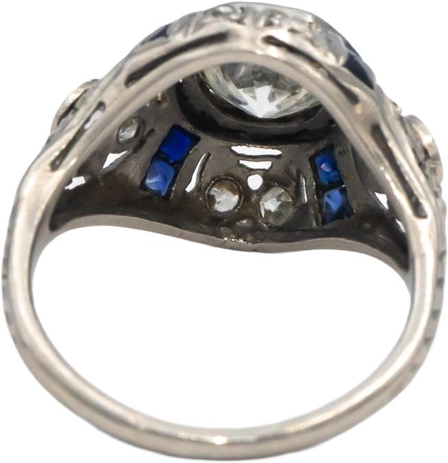 Vintage Antique Platinum Diamond Synthetic Sapphire Filigree Ring 1.65CT Size 5