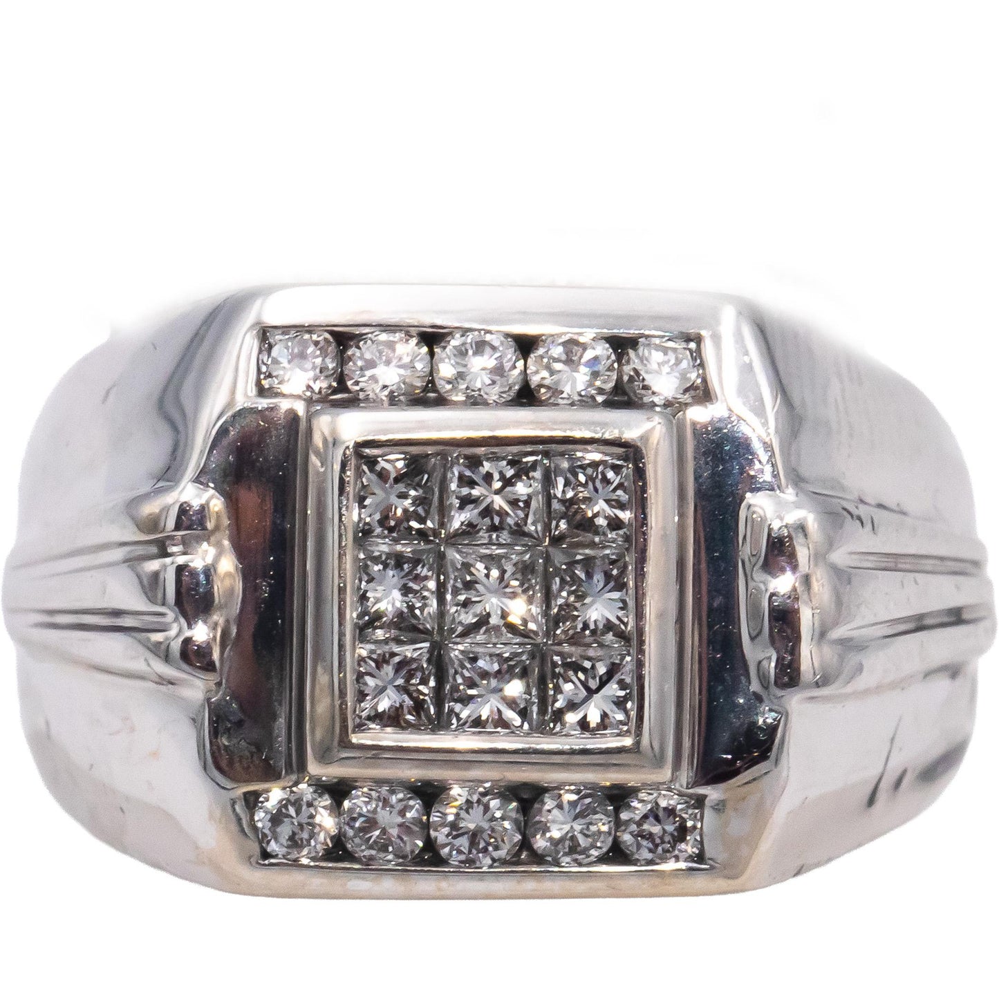 MAYOR'S 18k White Gold VS Princess & Round Diamond Men's Ring 1.0CT Size 8.5
