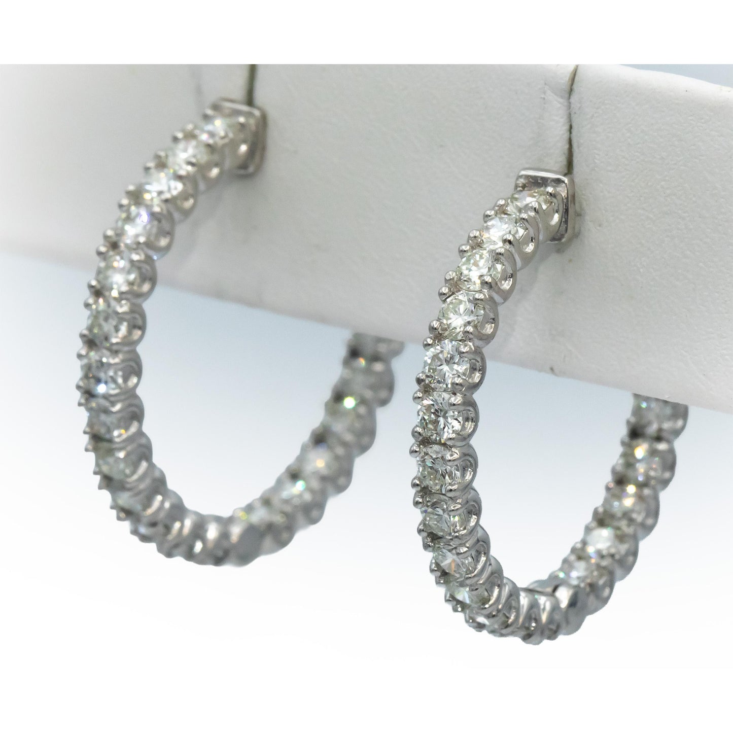 14k White Gold Round Diamond Inside Out Circle Hoop Earrings 4.44CT