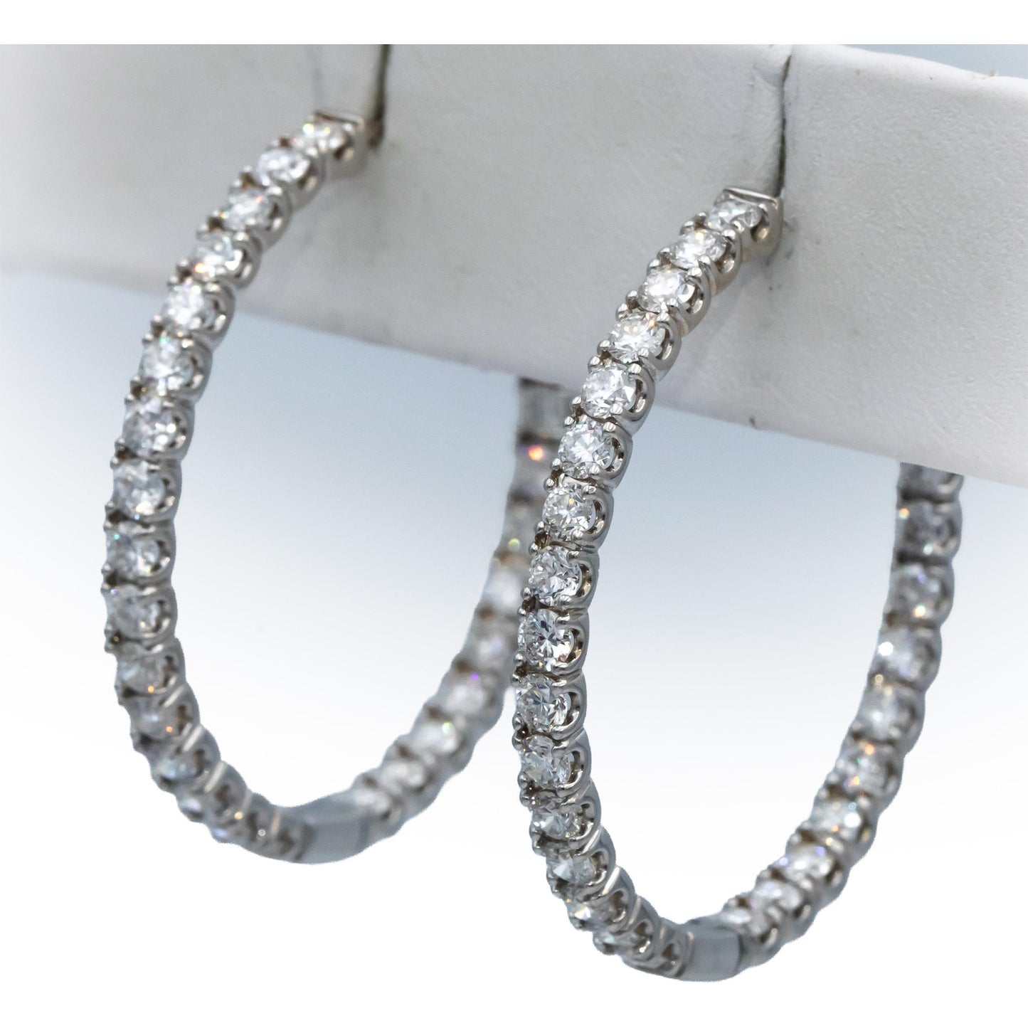 18k White Gold VS Round Diamond Inside Out Oval Hoop Earrings 5.34CT