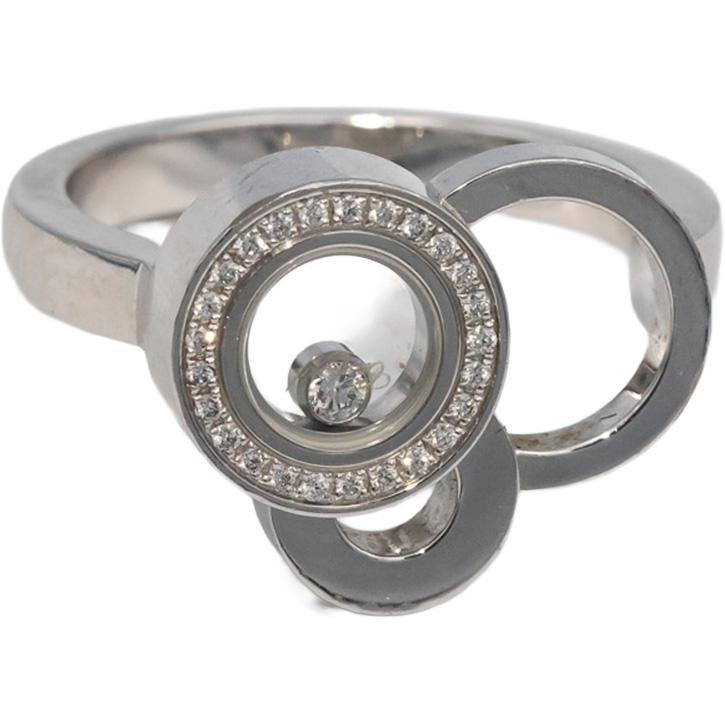 CHOPARD 18k White Gold Happy Bubbles Diamond Ring .11CT Size 55 w/ Papers