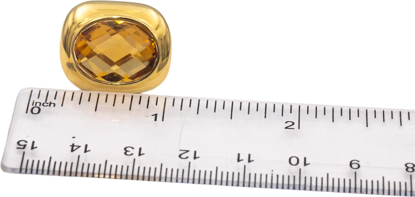 18k Yellow Gold Oval Checkerboard Cut Citrine Solitaire Jumbo Ring 8.50CTW Sz. 7