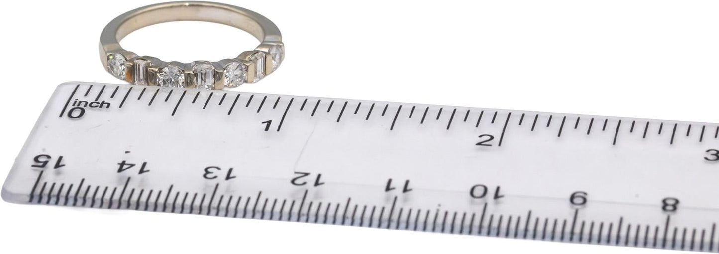 14k White Gold Round & Emerald Cut Diamond Band Ring 0.80CT Size 7.25