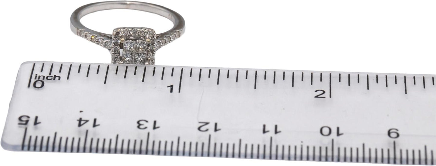 14k White Gold VS Princess & Round Diamond Ring 0.30CT Size 6.75