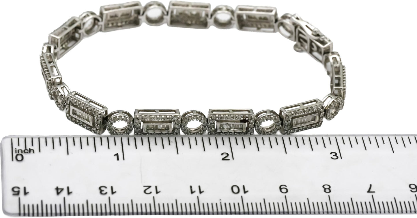 14k White Gold Baguette and Round Diamond Fancy Link Bracelet 2.0CT