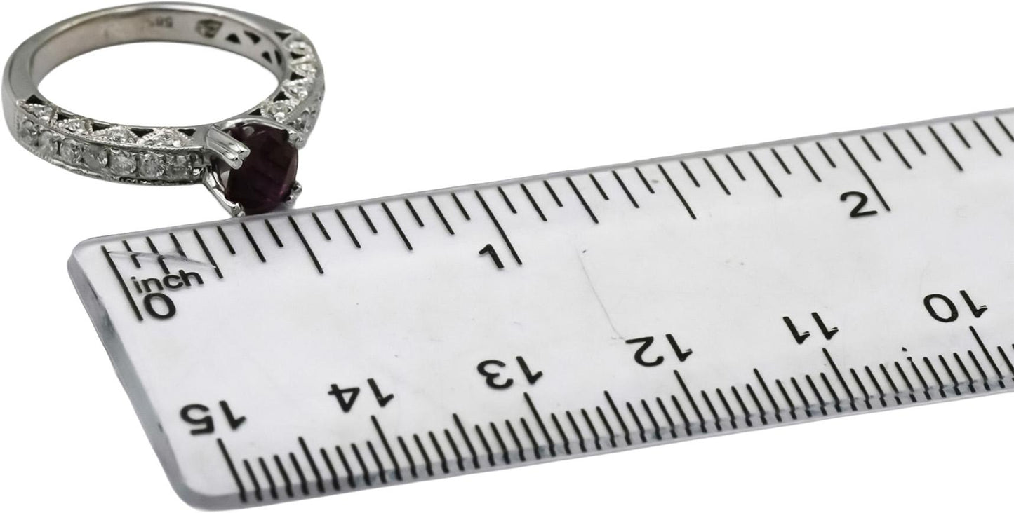 14k White Gold Diamond and Ruby Filigree Ring 1.25CT Size 6