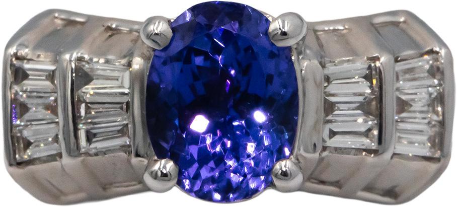 KALATI 18k White Gold VS 1.67CT Diamond and Tanzanite Cocktail Ring Size 7