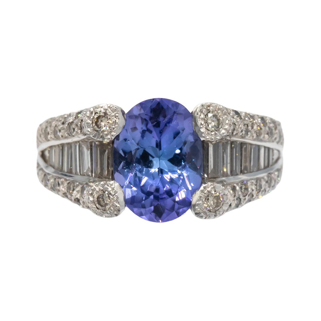 KALATI 18k White Gold 3.25CT Diamond and Tanzanite Cocktail Ring Size 6