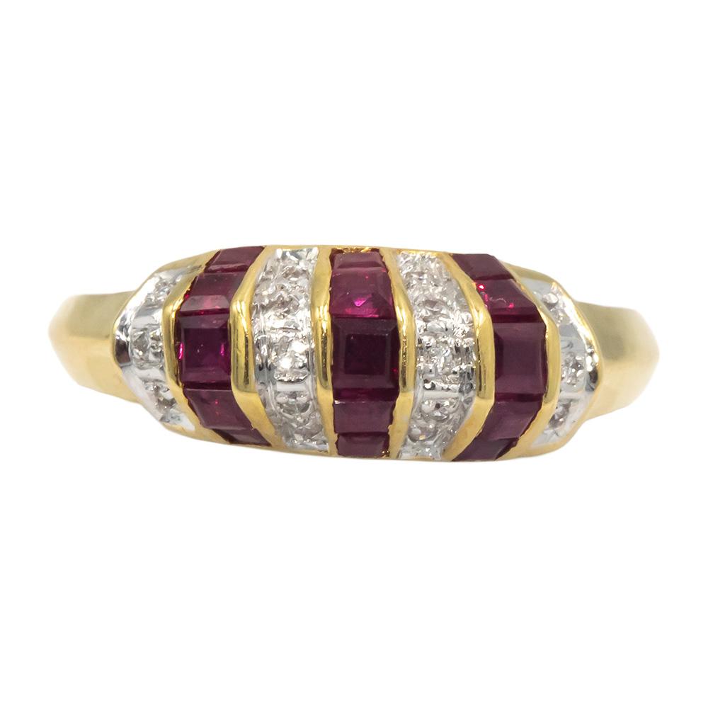 KALATI 18k Yellow Gold 0.60CT Diamond and Ruby Band Ring Size 7.5