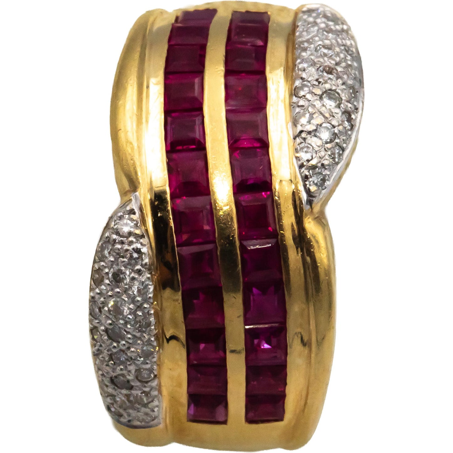 14k Yellow Gold 2.25CT VS Diamond and Ruby Curved Earrings