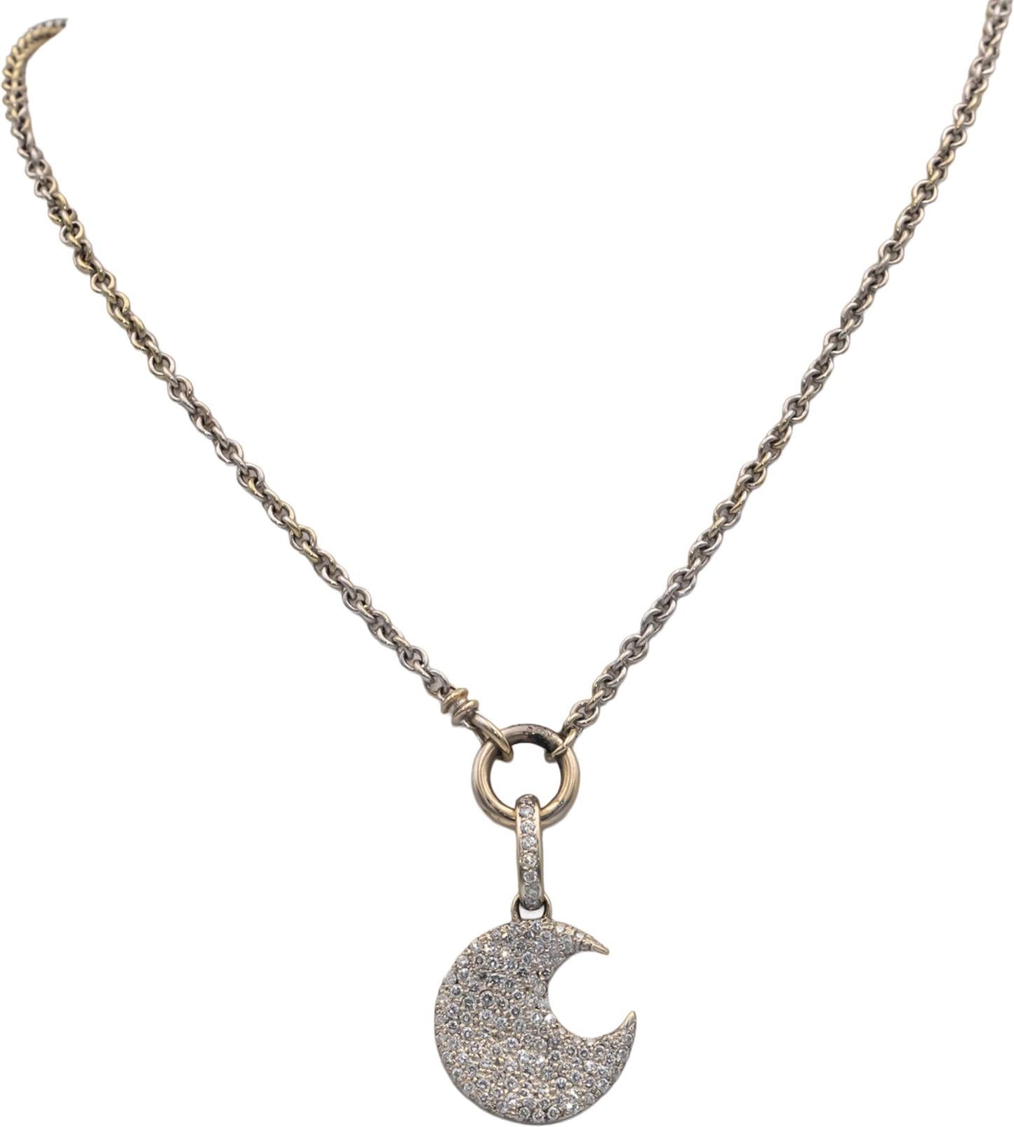 18k White Gold VS Diamond Cluster Crescent Moon Pendant Necklace 1.50CT