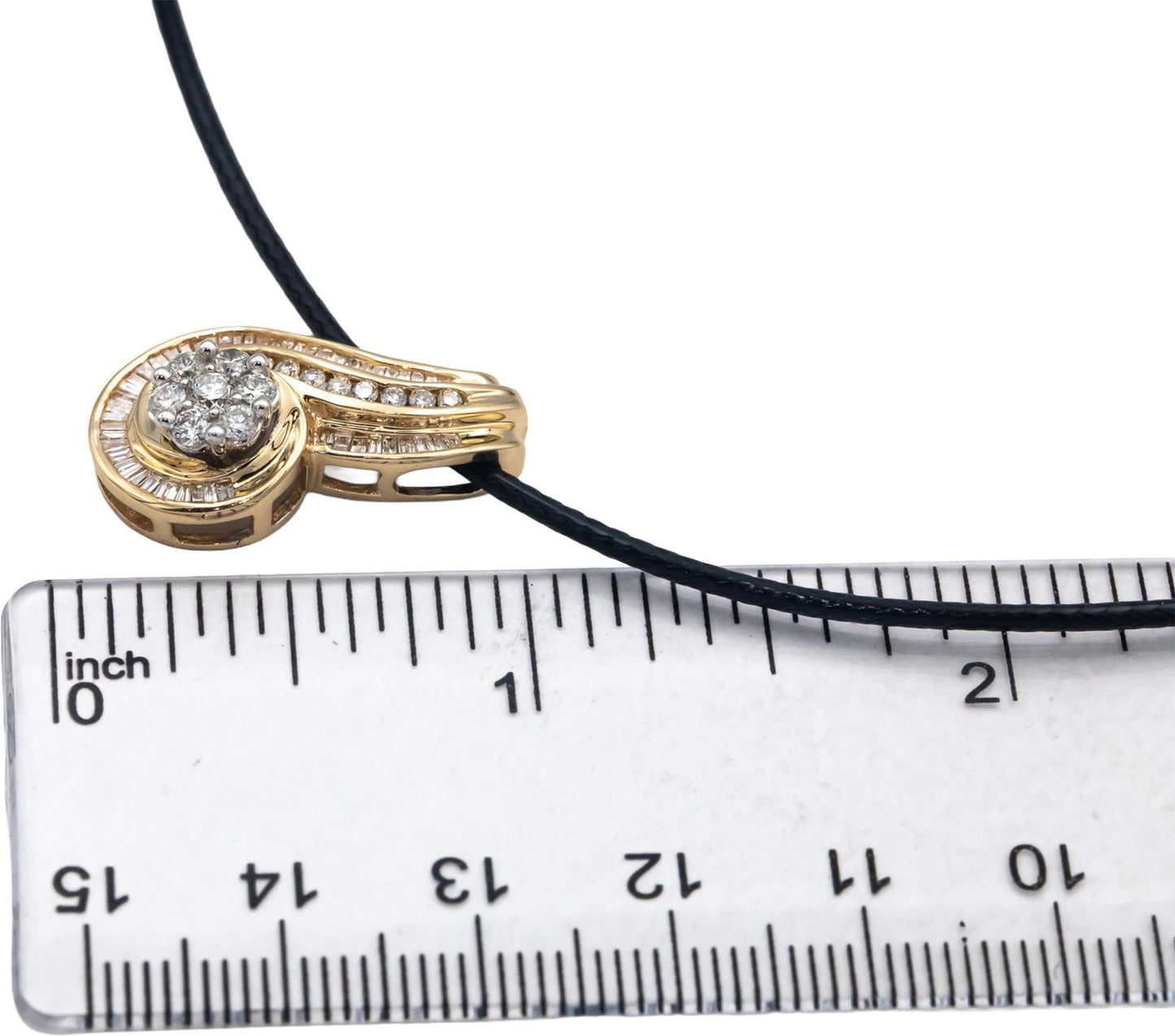 14k Yellow Gold 0.75CT Diamond Cluster Swirl Pendant