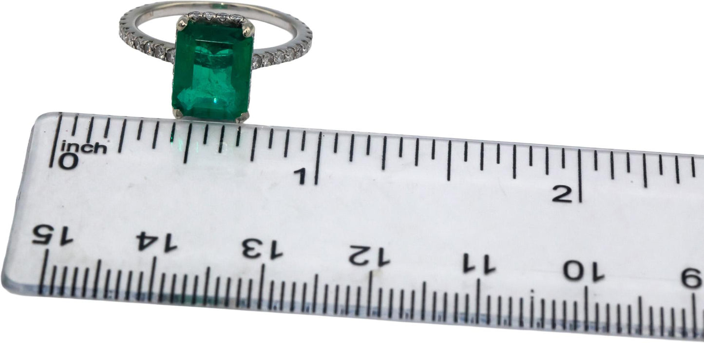 GIA Certified 18k White Gold Diamond and Zambia Emerald Ring 2.93CT Size 5.25