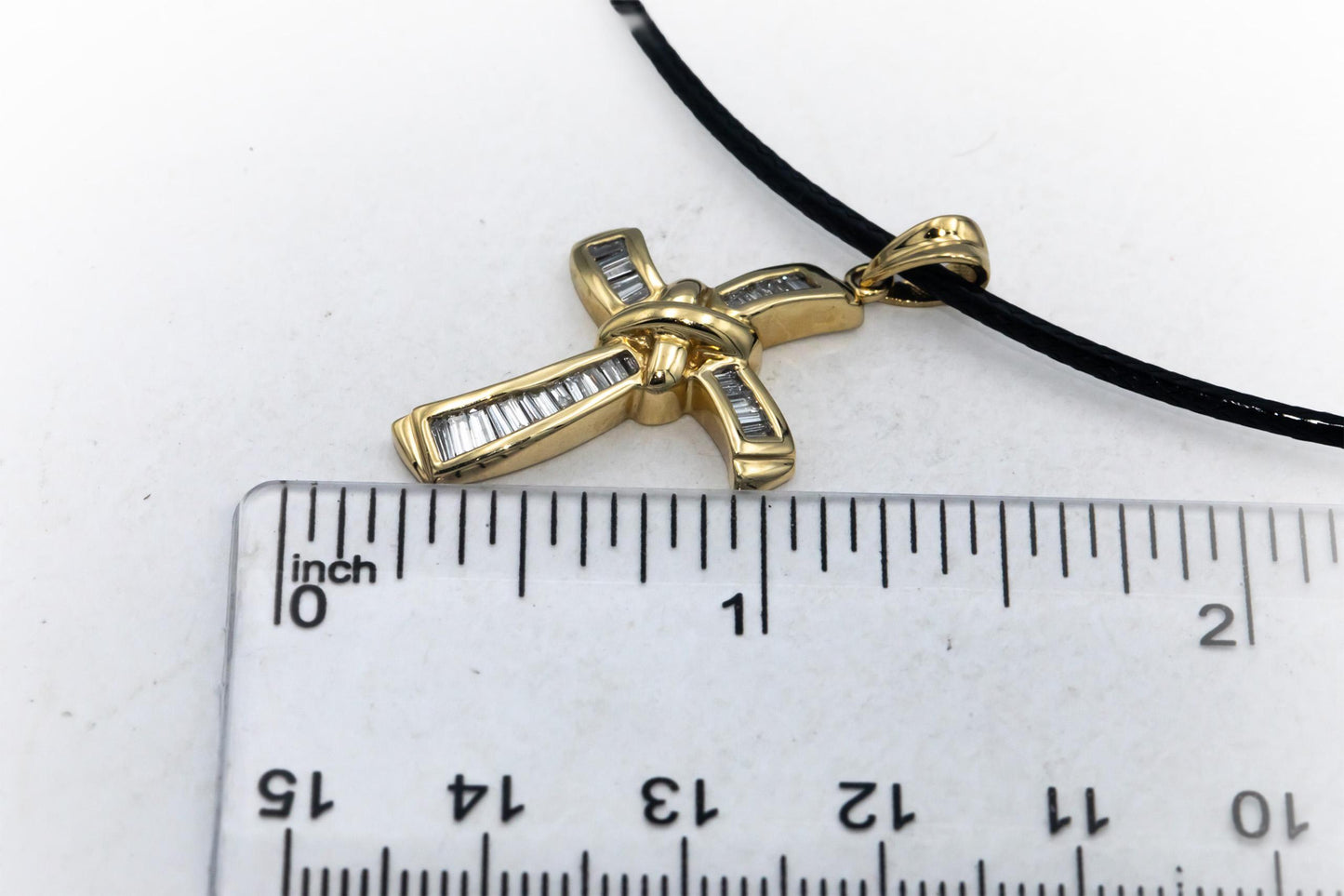 14k Yellow Gold Baguette Cut Diamond Cross Crucifix Pendant Necklace 0.50CT
