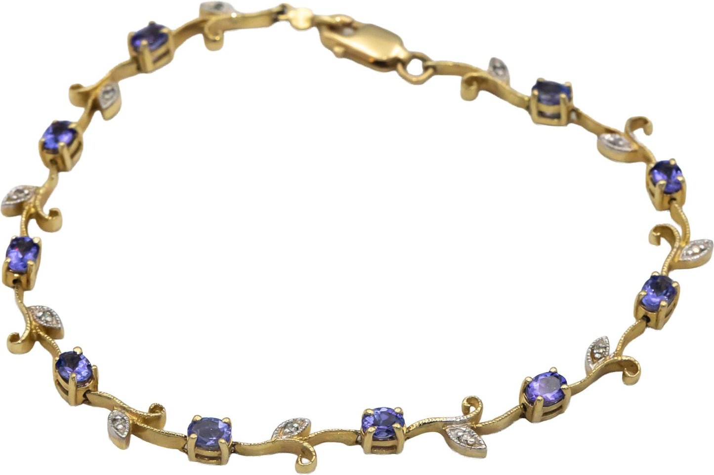 14k Yellow Gold 1.56CT Diamond and Tanzanite Floral Link Bracelet