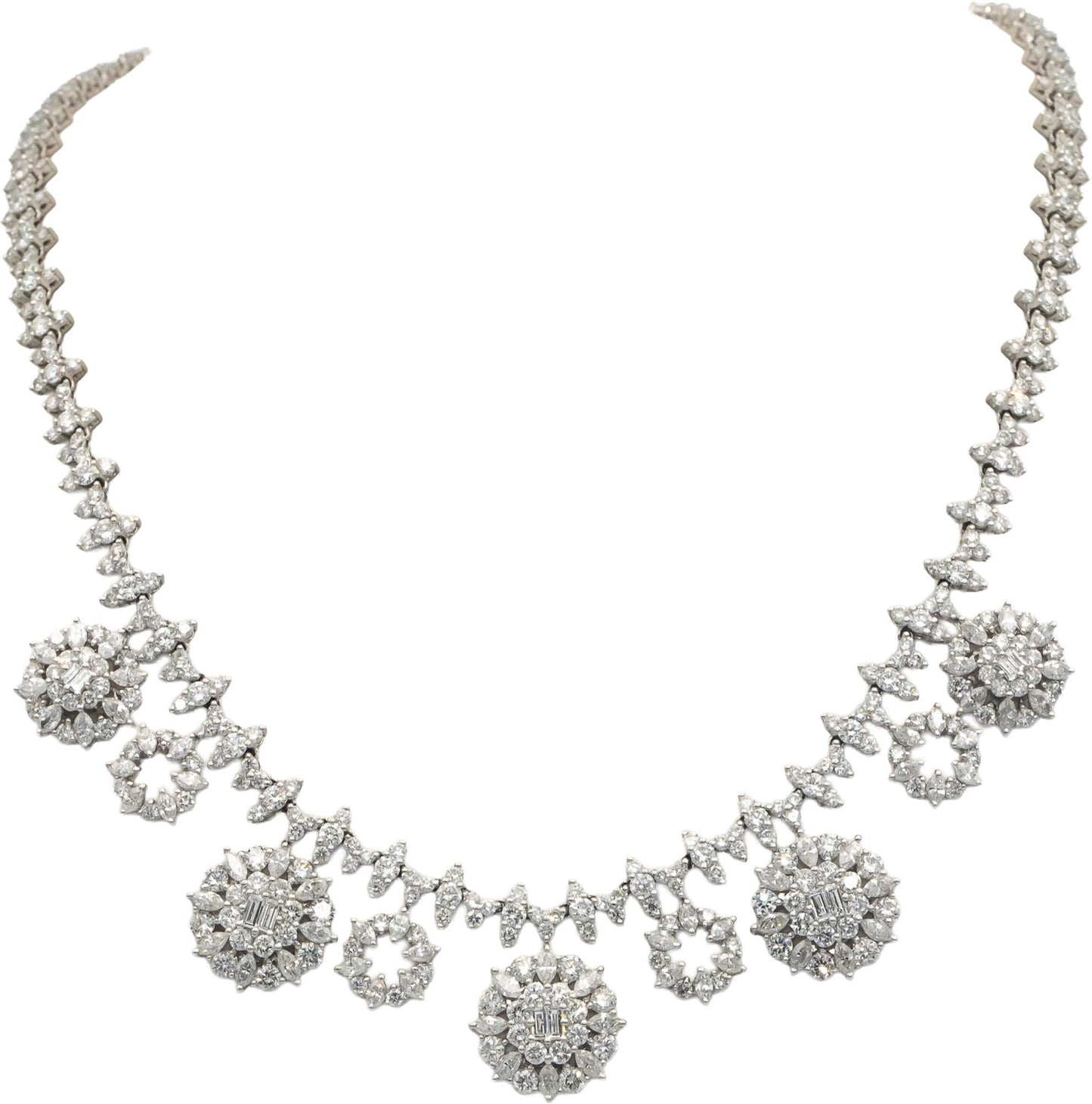 Diamond 18k White Gold VS Round Cut Flower Formal Dangle Necklace 13.0CT
