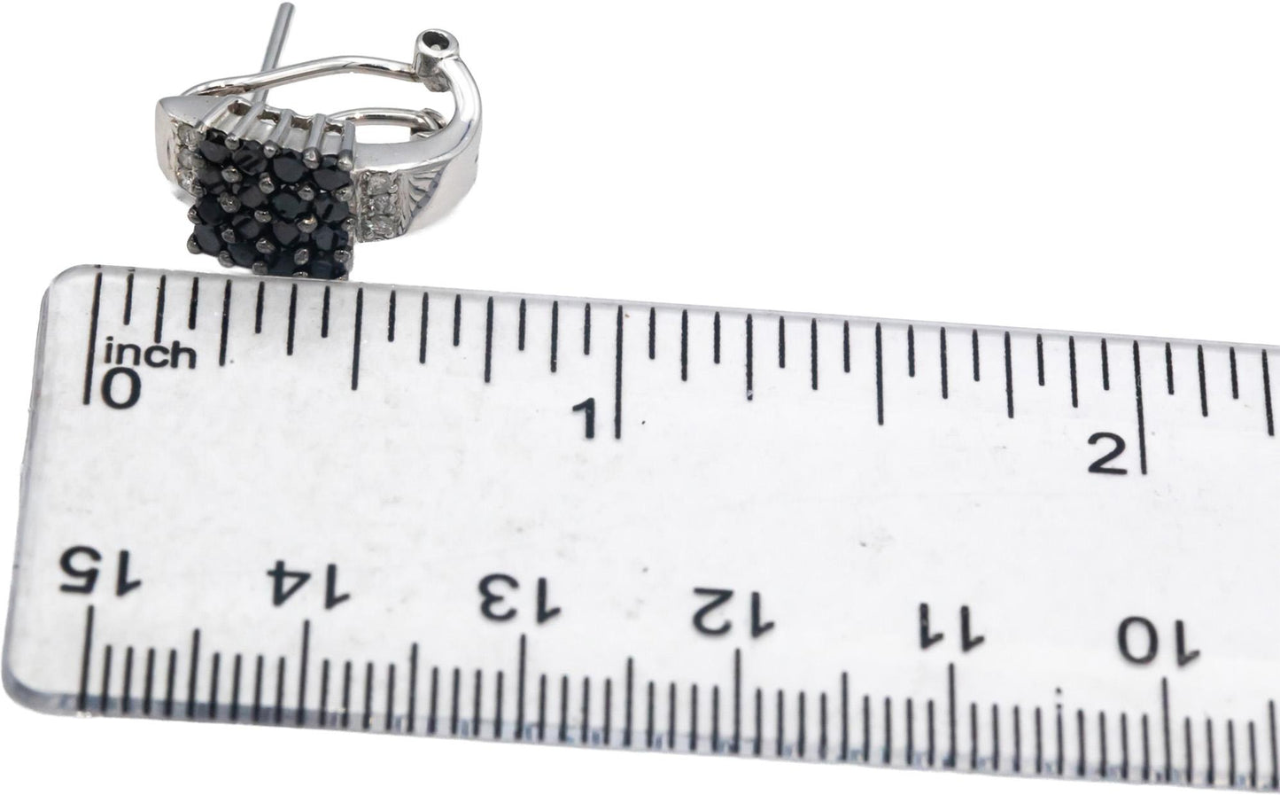 14k White Gold White and Black Diamond Cluster Curved Earrings 1.50CTW