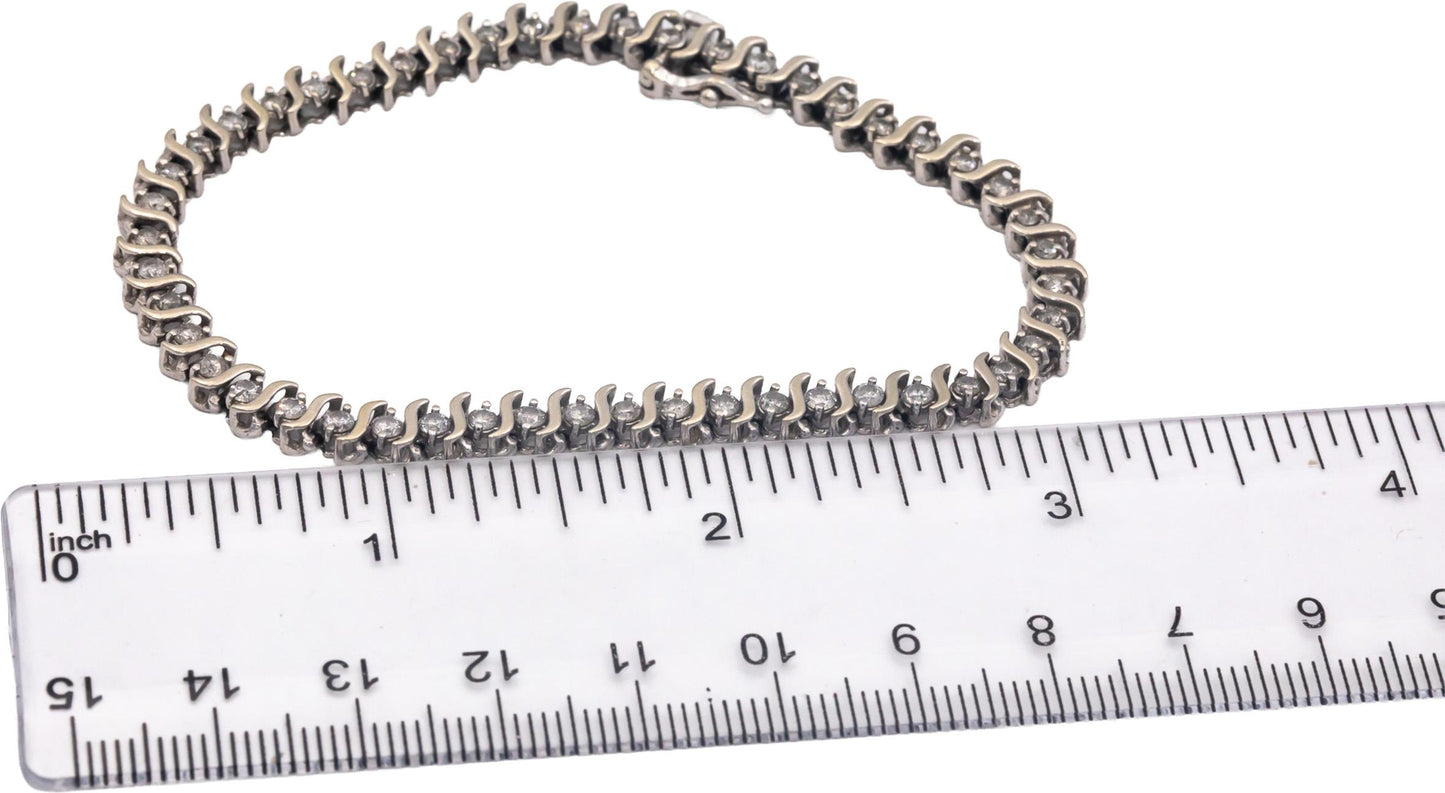 14k White Gold 1.50CT Round Cut Diamond "S" Link Bracelet