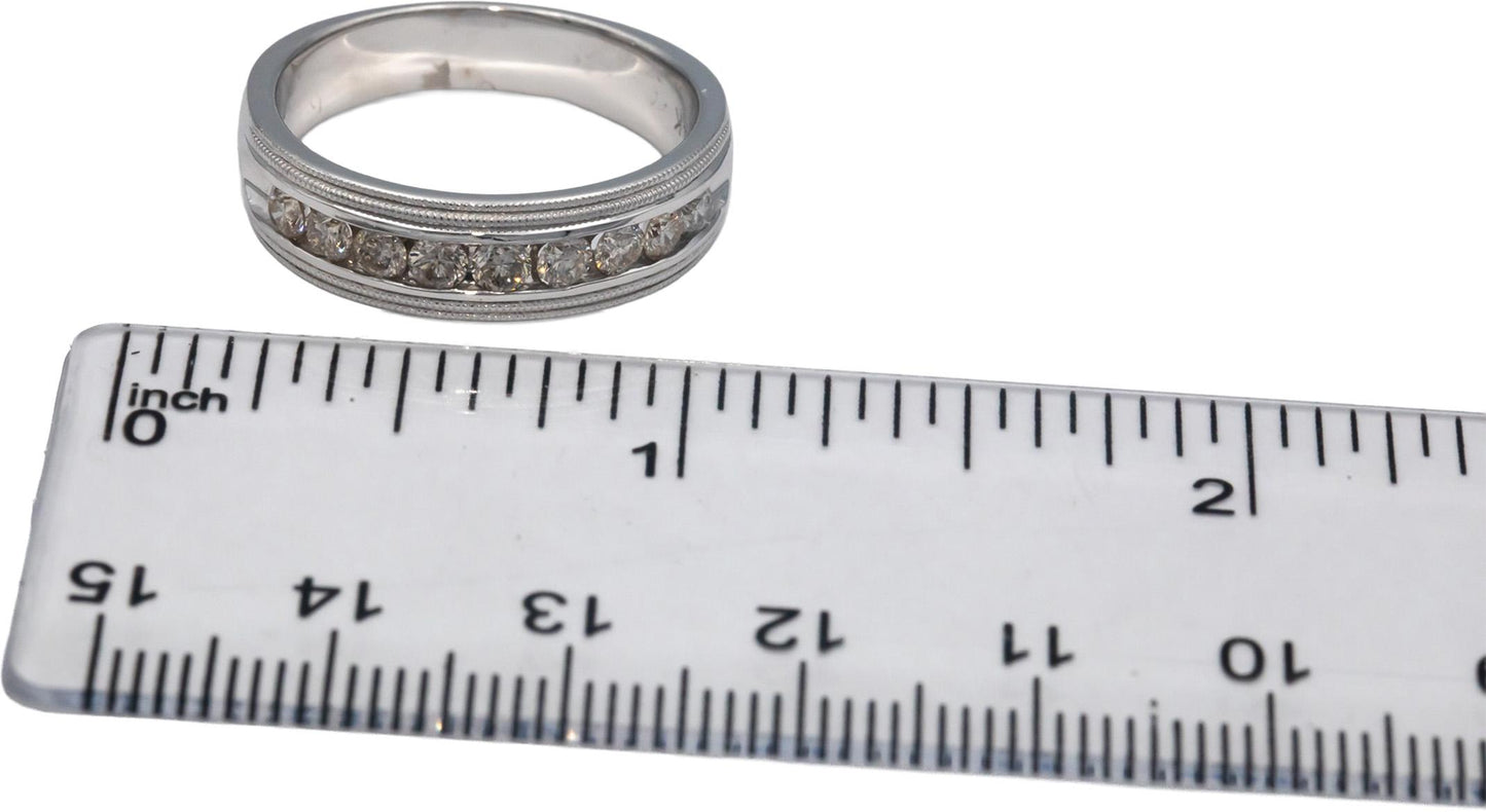 14k White Gold Round Channel Set Diamond Band Ring 0.75CT Size 9.25