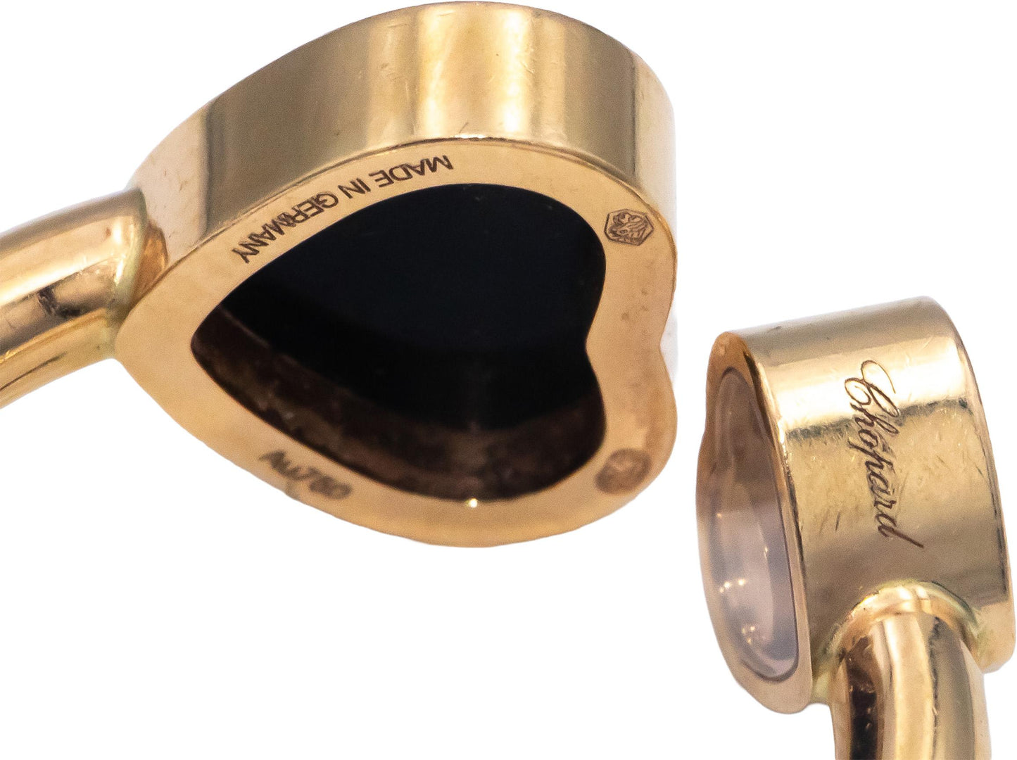 CHOPARD Happy Hearts 18k Rose Gold 0.04CT Diamond and Onyx Ring Size 5.25